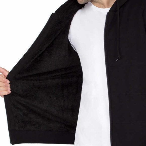 BC Clothing Men's Black Quilted Plush Lined Hoodie - Picture 3 of 16